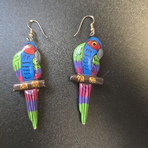Colorful Parrot Drop Earrings - Multicolor Bird Design, Handmade